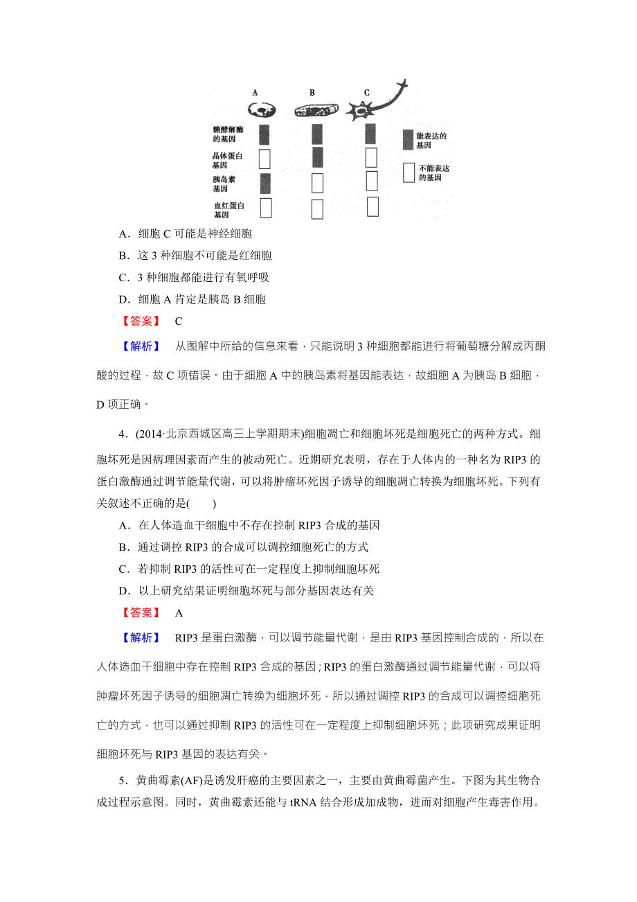 《名师面对面》2016年高考生物一轮总复习课时作业：必修1 第6章 第2、3节细胞的分化、衰老、凋亡和癌变 WORD版含解析.doc_第2页