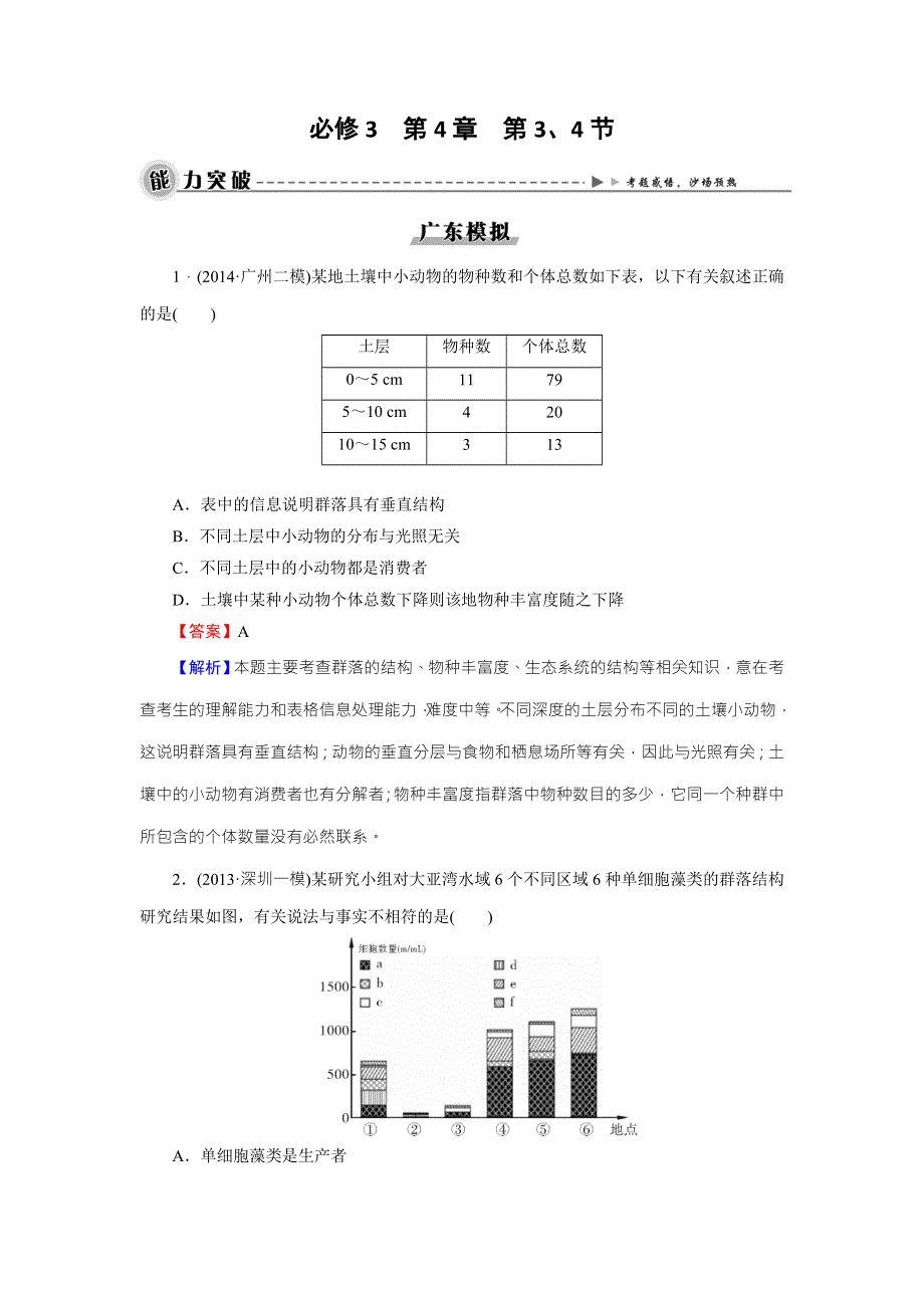 《名师面对面》2016年高考生物一轮总复习能力突破：必修3 第4章 第3、4节群落的结构和演替 WORD版含解析.doc_第1页