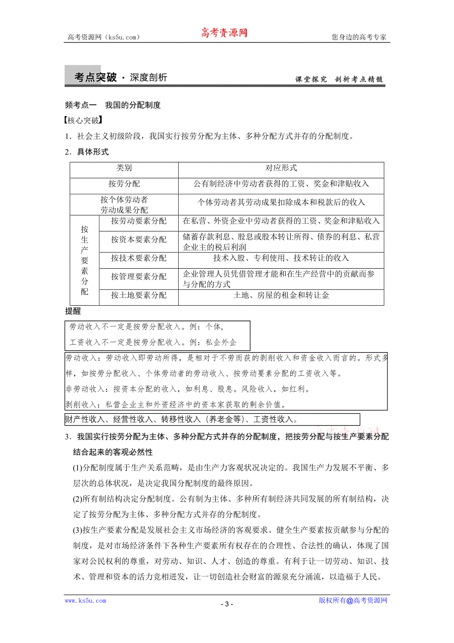 2013届高三政治一轮复习强化学案：第七课 个人收入的分配（新人教必修1）.doc_第3页