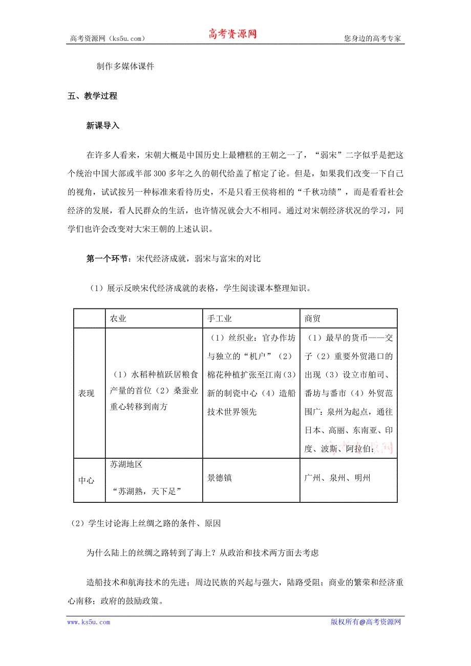 2011年高二历史：5.20《经济重心的南移》教案（华师大版高二上册）（华师大版高二上册）.doc_第2页