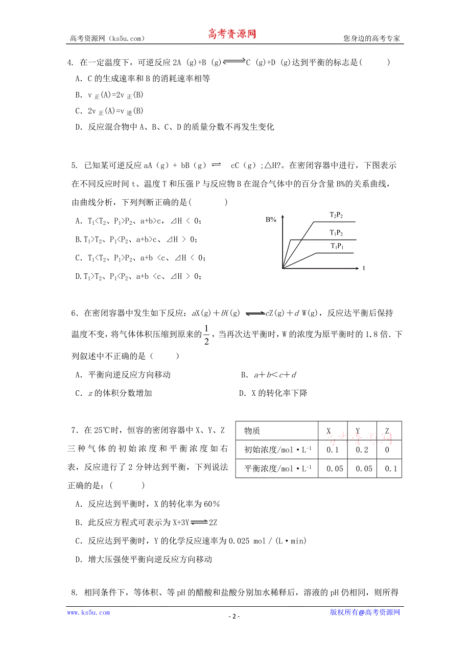 云南省红河州泸源中学2019-2020学年高二上学期第一次月考（补考二）化学试题 WORD版含答案.doc_第2页