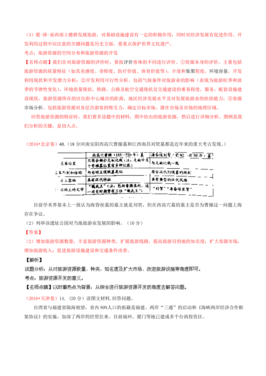 三年高考（2014-2016）地理试题分项版解析 专题14 旅游地理（解析版） WORD版含解析.doc_第2页