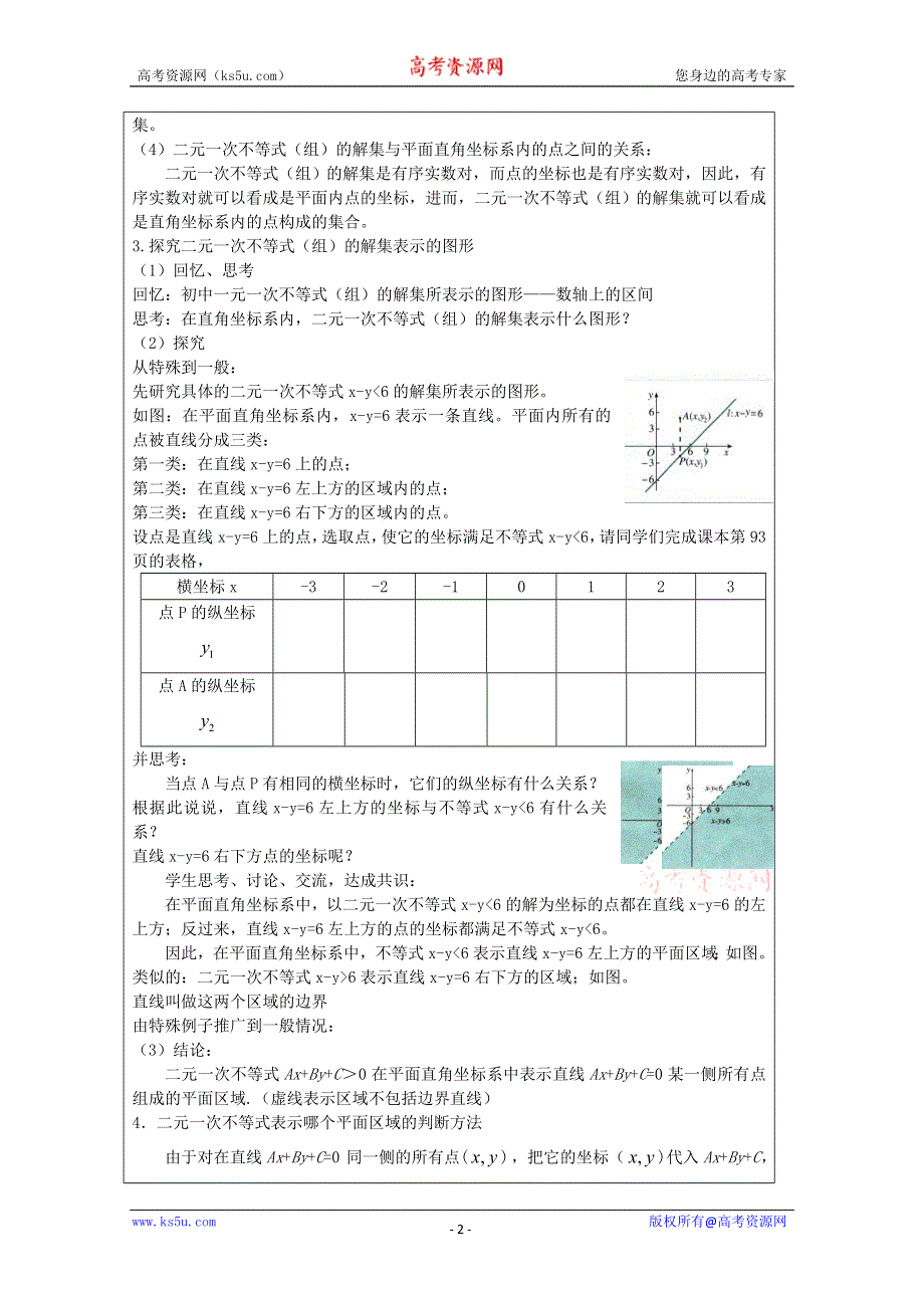 2011年高二数学教案：3.4.1《二元一次不等式（组）与平面区域》（北师大版必修5）.doc_第2页