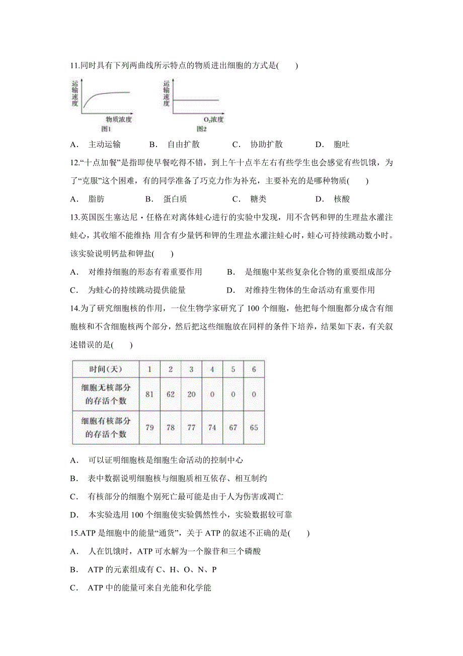 云南省绿春县二中2019-2020学年高一上学期期中考试生物试题 WORD版含答案.doc_第3页