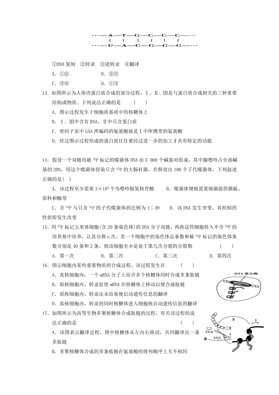 《名校》河南省陕州中学2014-2015学年高一下学期第二次月考生物试题 WORD版含答案.doc_第3页