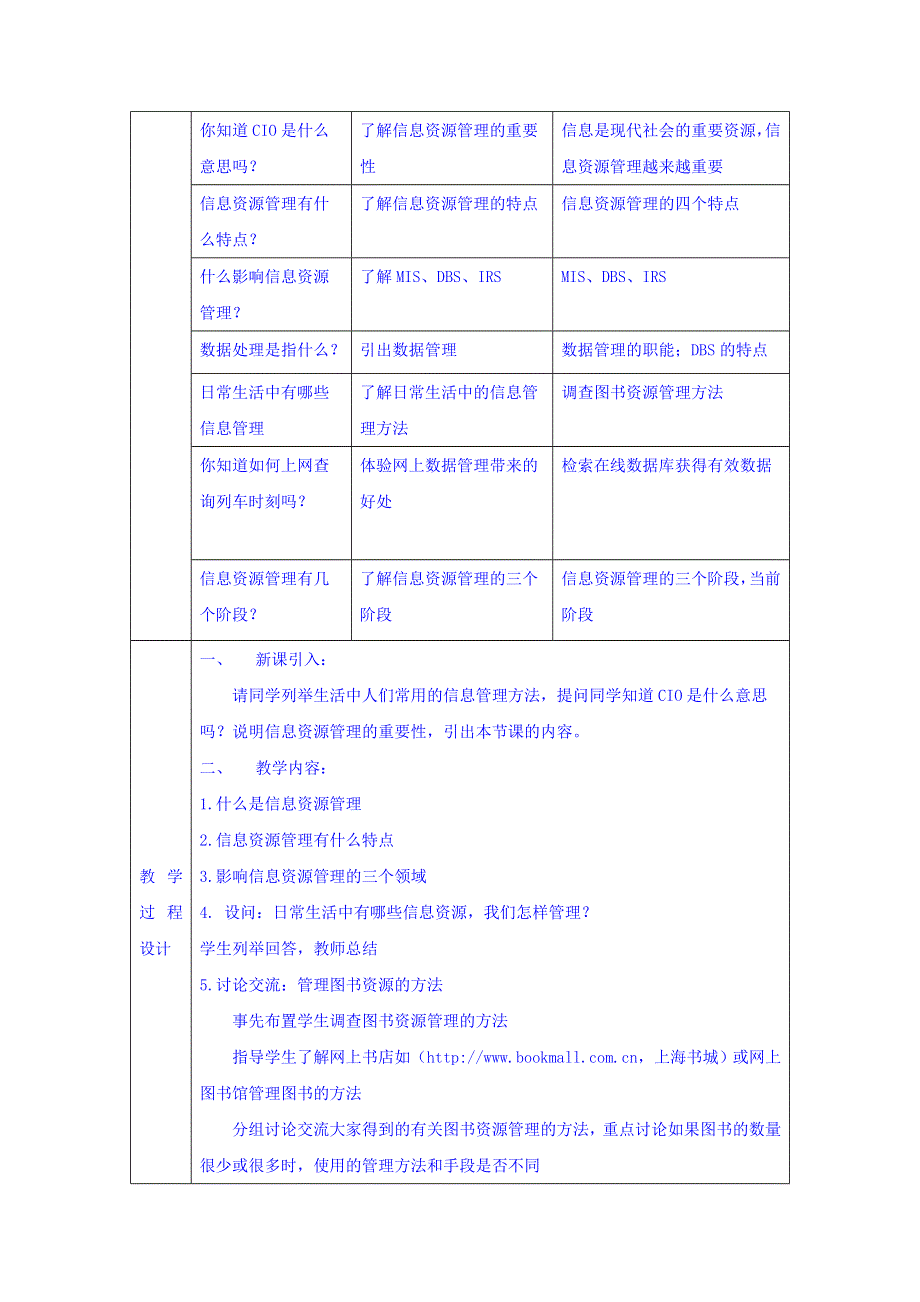 云南省罗平县第一中学高一《信息技术基础》参考教案：信息资源管理 及其沿革 .doc_第2页