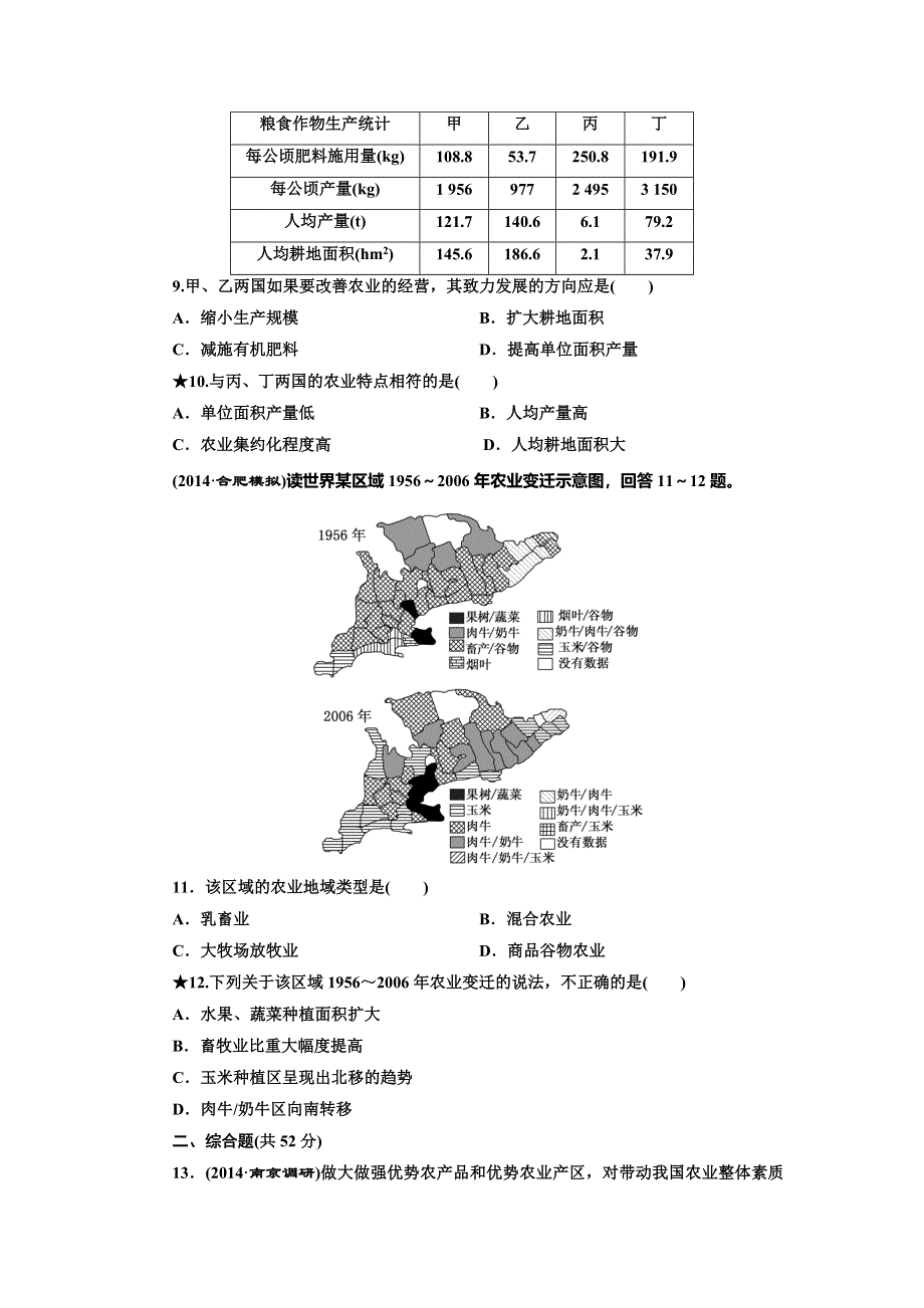 《三维设计》2015届高中地理总复习（湘教版）课时跟踪检测：课时跟踪检测(十九)　农业区位因素与农业地域类型（含答案及解析）.doc_第3页