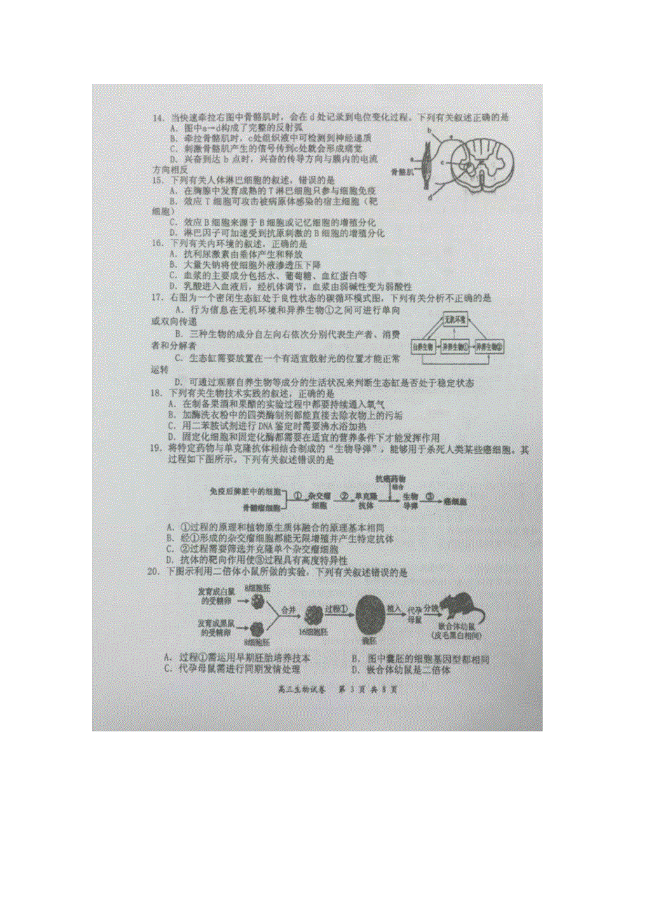 《名校》《全国百强校》江苏省泰州中学、泰兴中学、靖江中学、扬州中学、南京一中2015届高三下学期联考生物试题 扫描版含答案.doc_第3页