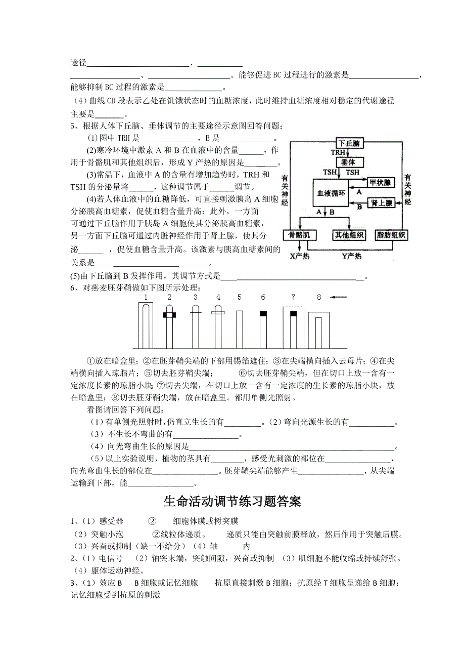 云南省玉溪市第一中学2017届高三生物一轮复习专题_生命活动调节 练习题 .doc_第2页