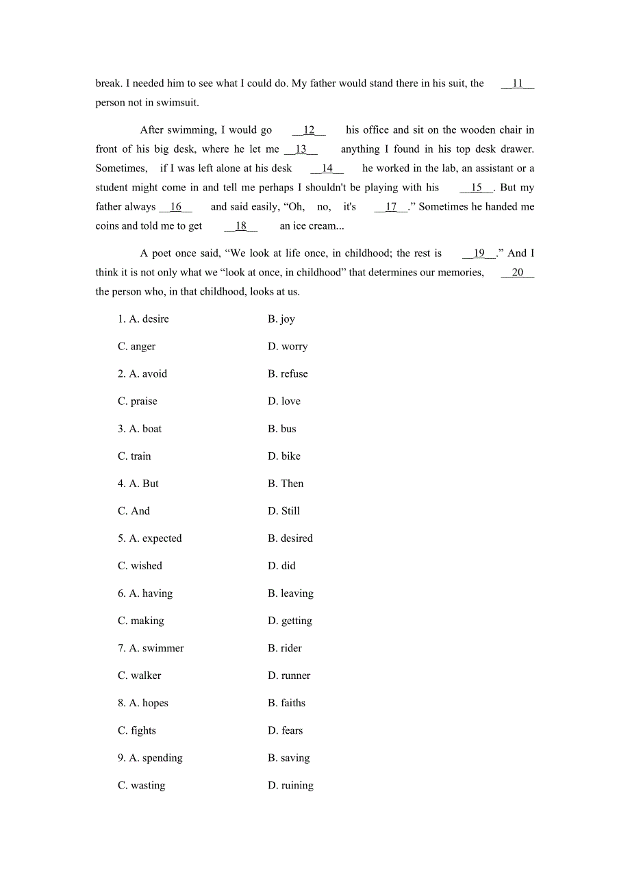 四川省宜宾市2014高考英语完形填空一轮练习题（5）及答案.doc_第3页