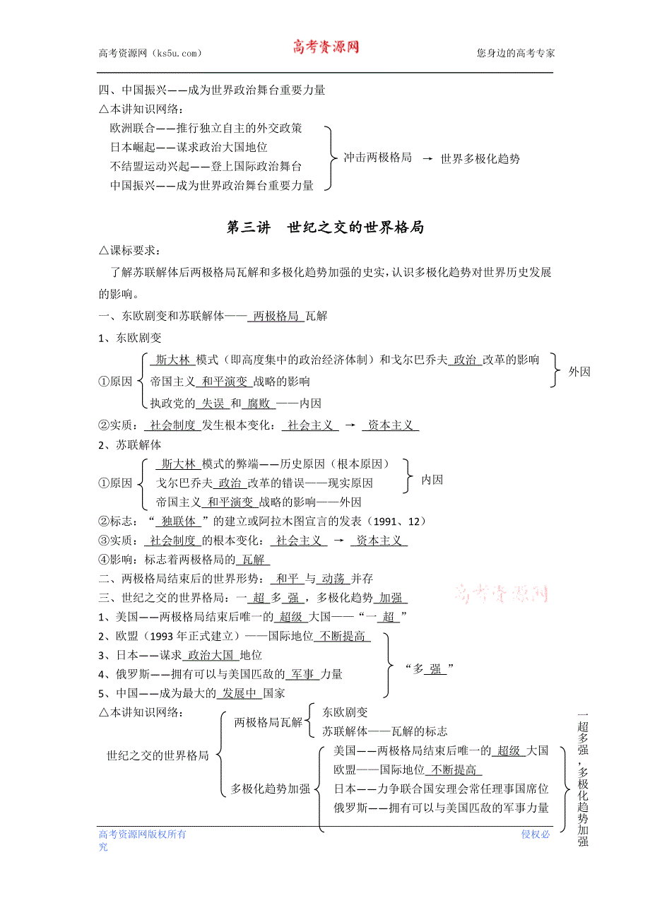 2013届高三历史专题复习推荐 专题6世界政治格局的演变（教案）.doc_第3页