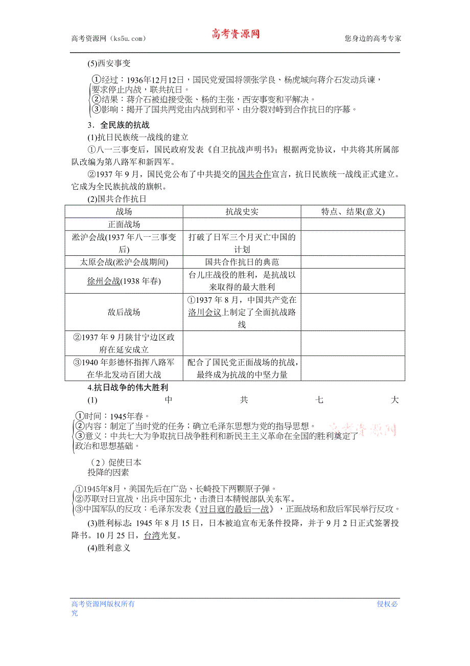 2013届高三历史专题课时训练第4课时 伟大的抗日战争（新人教版）.doc_第2页