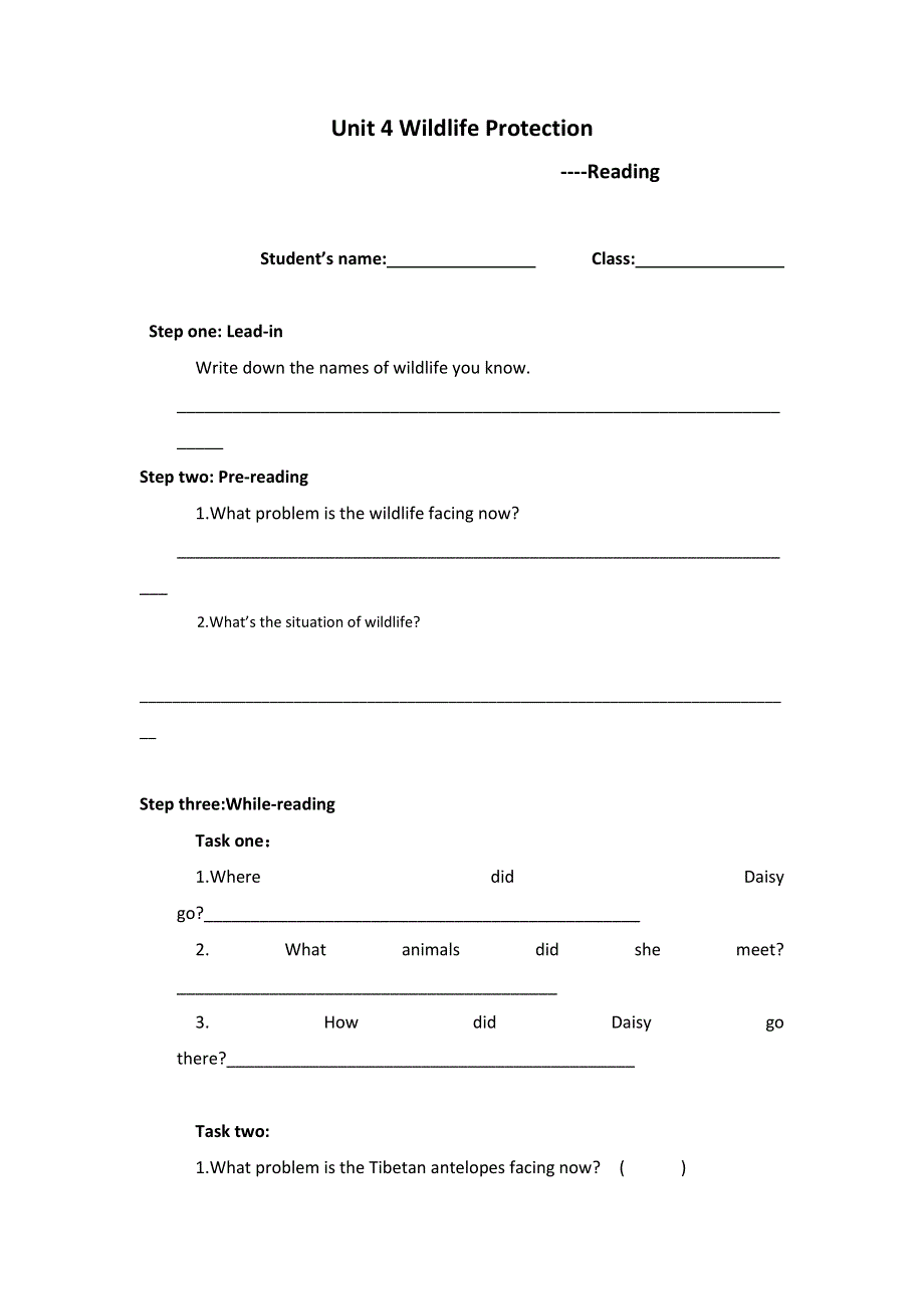 云南省玉溪市高中英语必修二UNIT 4 WILDLIFE PROTECTION 学案 .doc_第1页