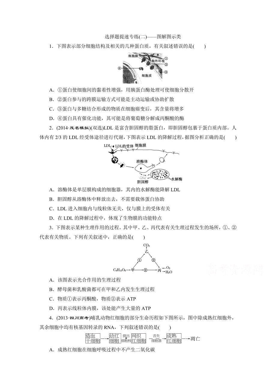 《三维设计》2015年高考生物二轮复习：选择题提速专练(二)——图解图示类.doc_第1页