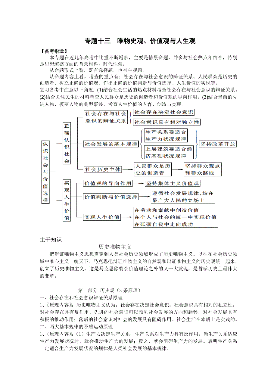 2013届高三政治二轮专题学案：专题十三唯物史观.doc_第1页