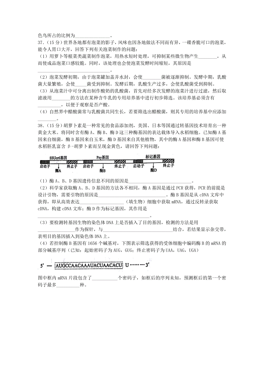 四川省宜宾市叙州区第一中学校2020届高三生物下学期第四学月考试试题.doc_第3页