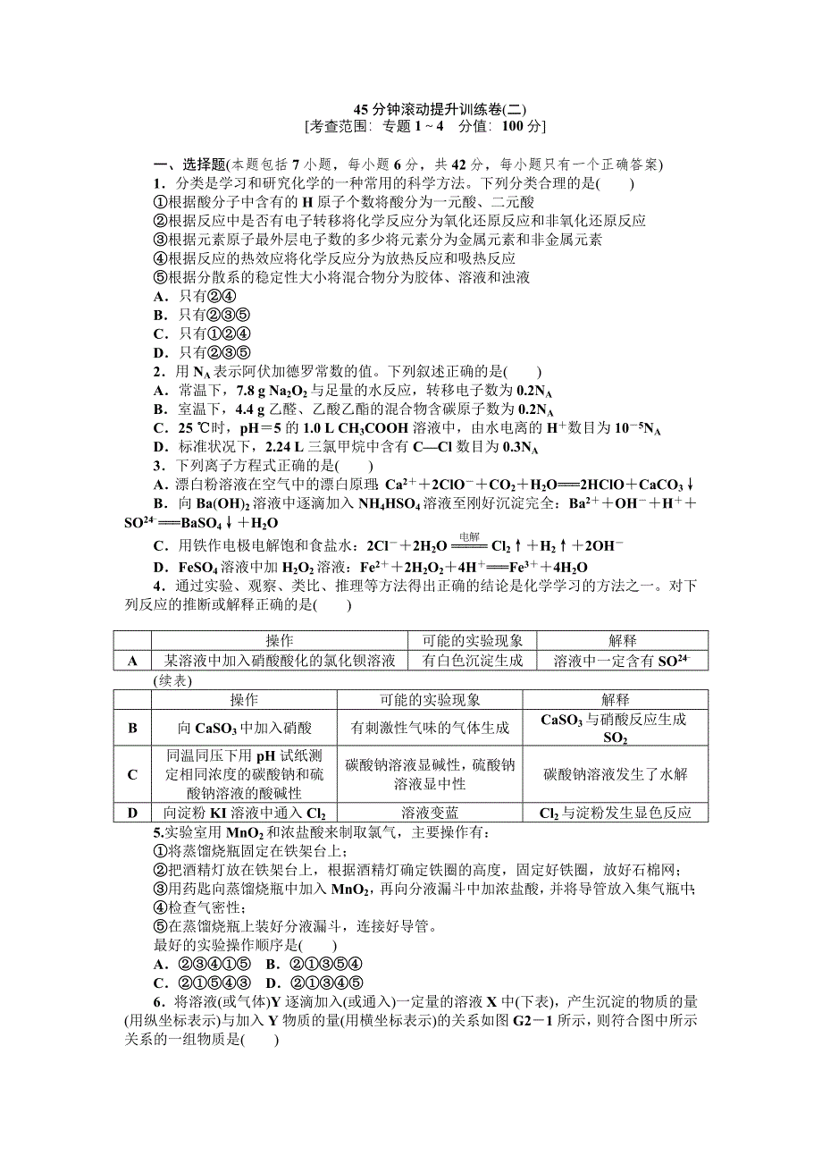 2013届高三浙江苏教版化学一轮复习45分钟滚动提升训练卷（2）.doc_第1页