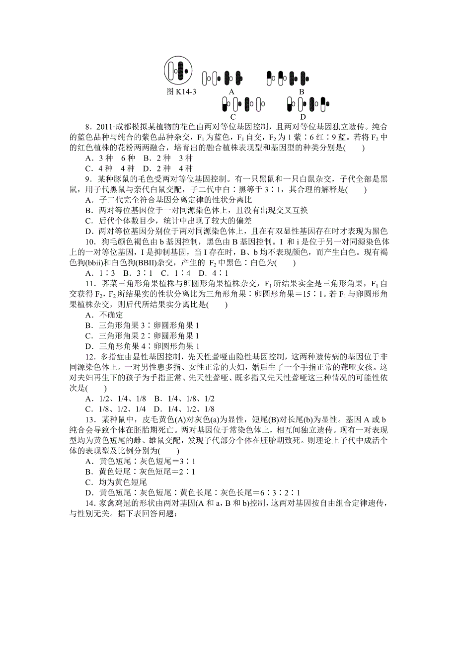 2013届高三浙科版生物一轮复习课时作业14 自由组合定律A.doc_第2页