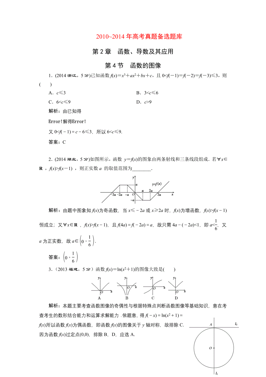 《三维设计》2016届（新课标）高考数学（文）5年高考真题备考试题库：第2章 第4节 函数的图像 WORD版含答案.DOC_第1页