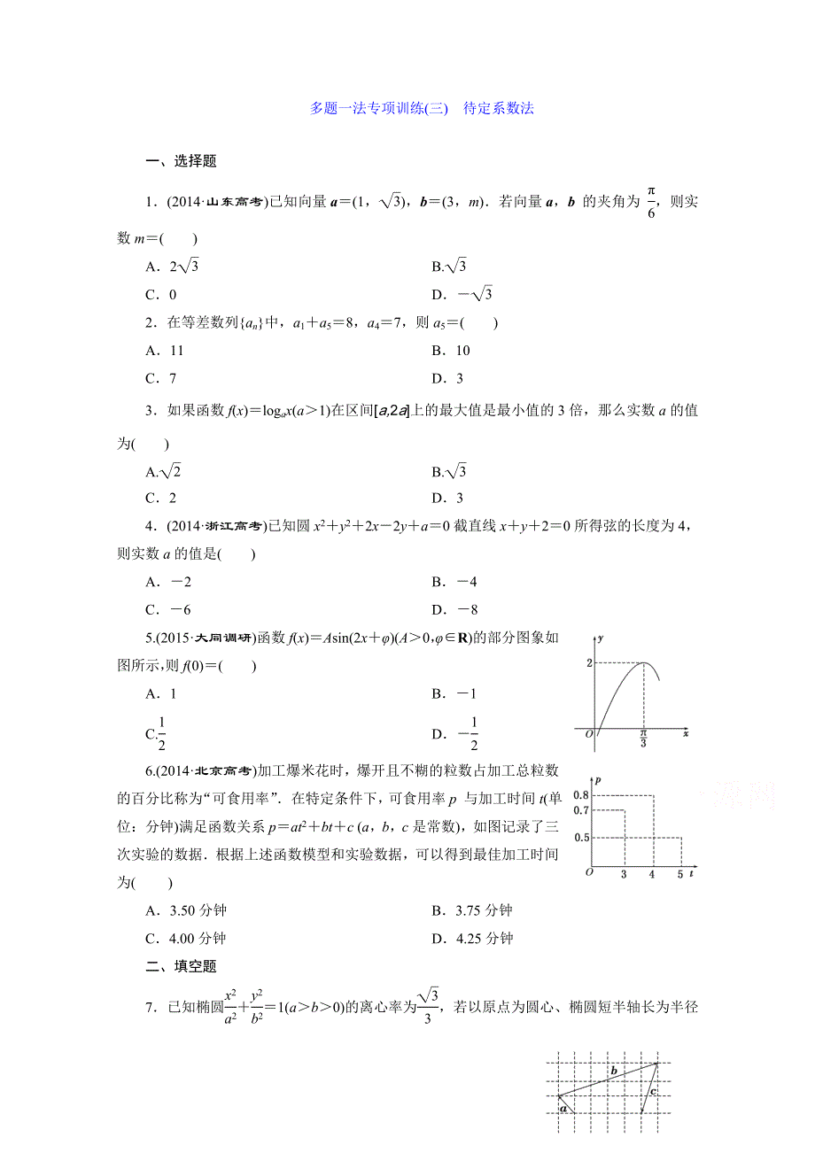 《三维设计》2016届（新课标）高考数学（文）大一轮复习一模考前专项训练 多题一法专项训练（三）　待定系数法 WORD版含答案.doc_第1页