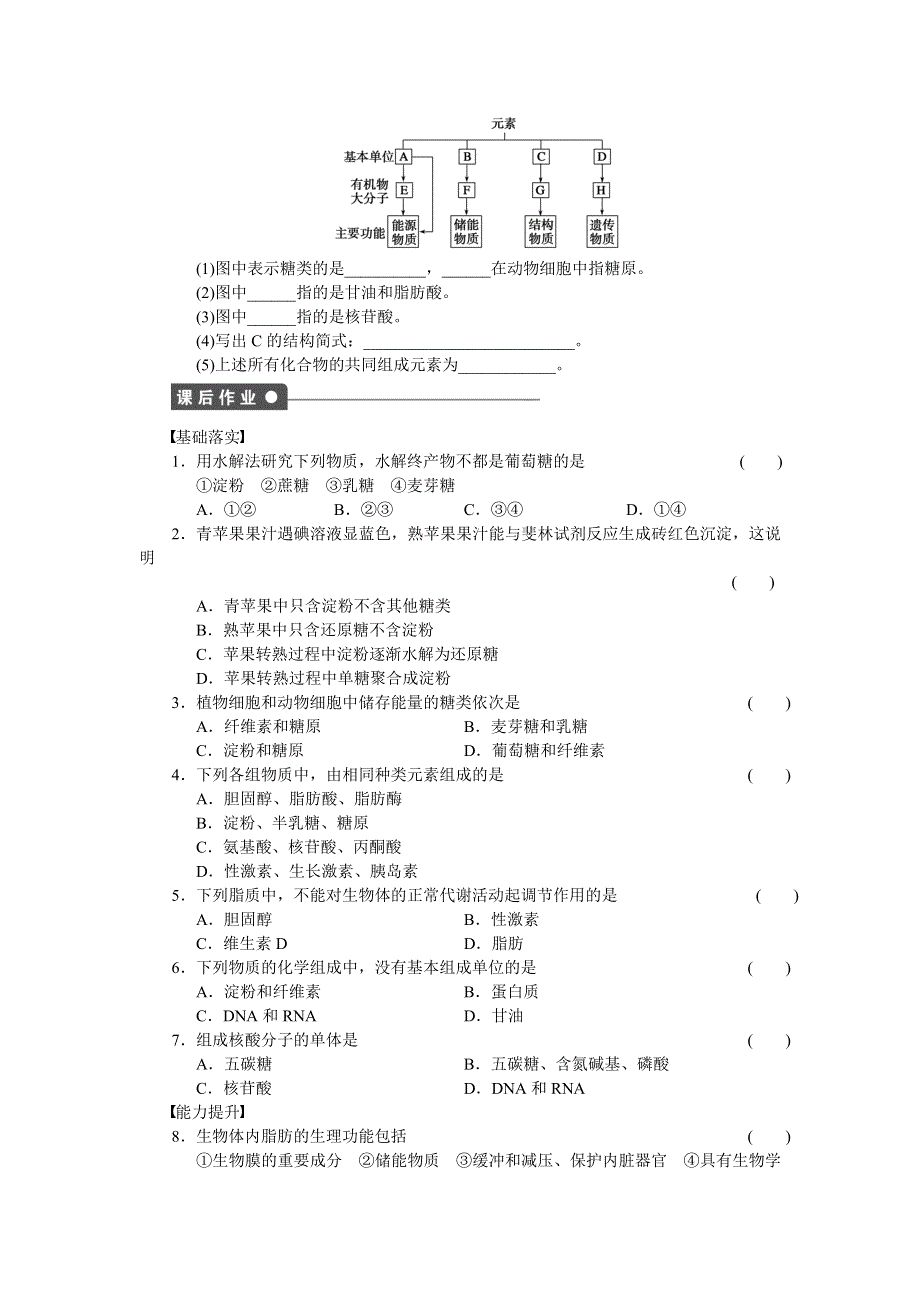 《创新设计》2015-2016学年高一生物人教版必修1课时作业：第二章组成细胞的分子 6课时 细胞中的糖类和脂质 WORD版含解析.doc_第3页