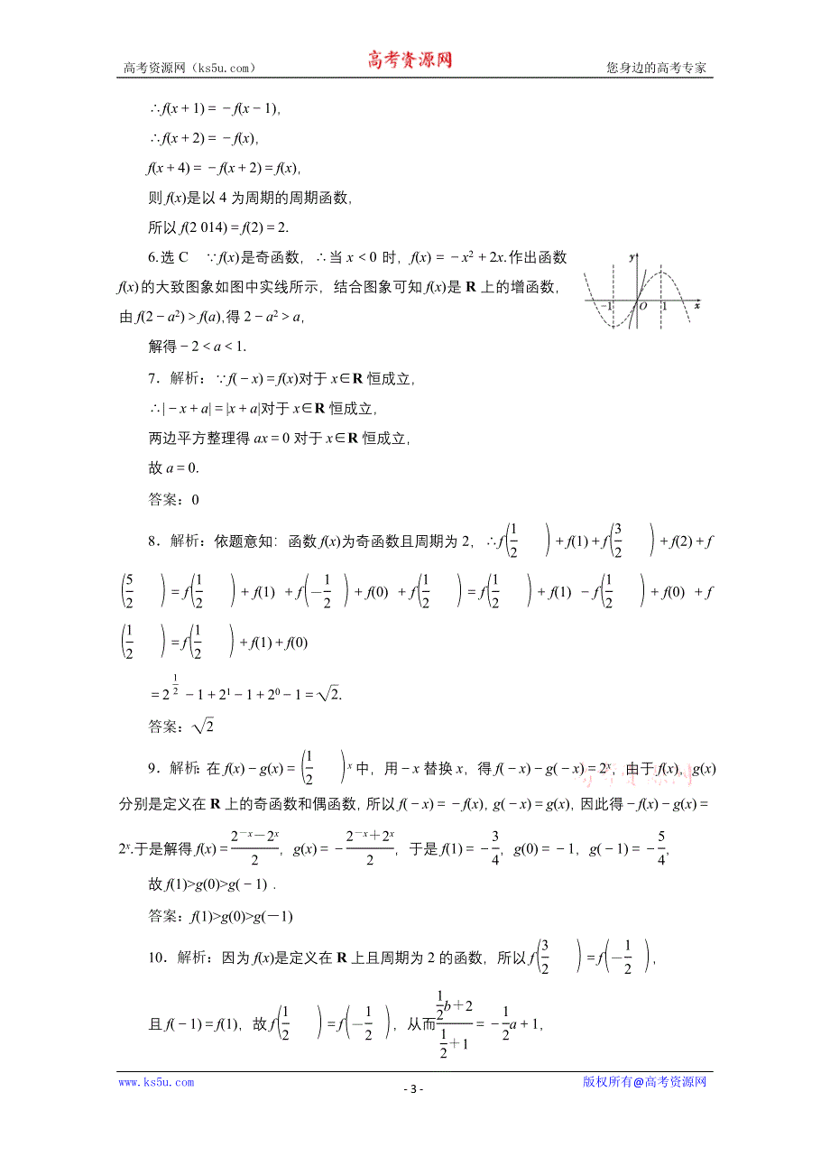 《三维设计》2016届（新课标）高考数学（文）大一轮复习课时跟踪检测（六）　函数的奇偶性及周期性 WORD版含答案.doc_第3页