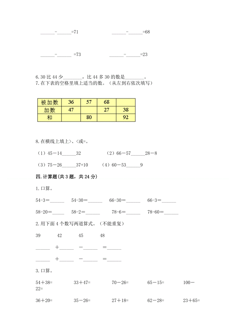 小学数学二年级 100以内的加法和减法 练习题（精华版）.docx_第3页