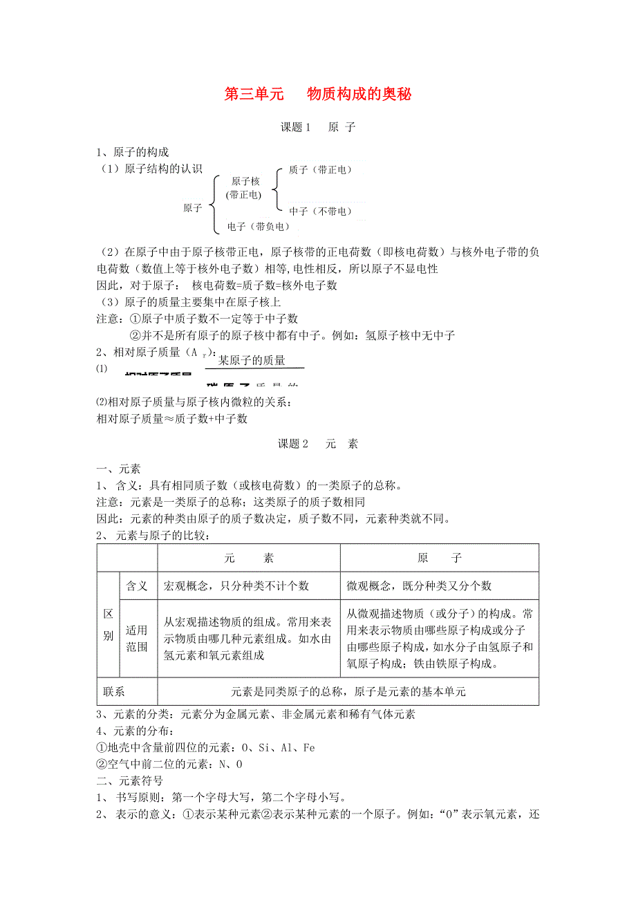 九年级化学上册 第三单元 物质构成的奥秘知识归纳（新版）新人教版.doc_第1页