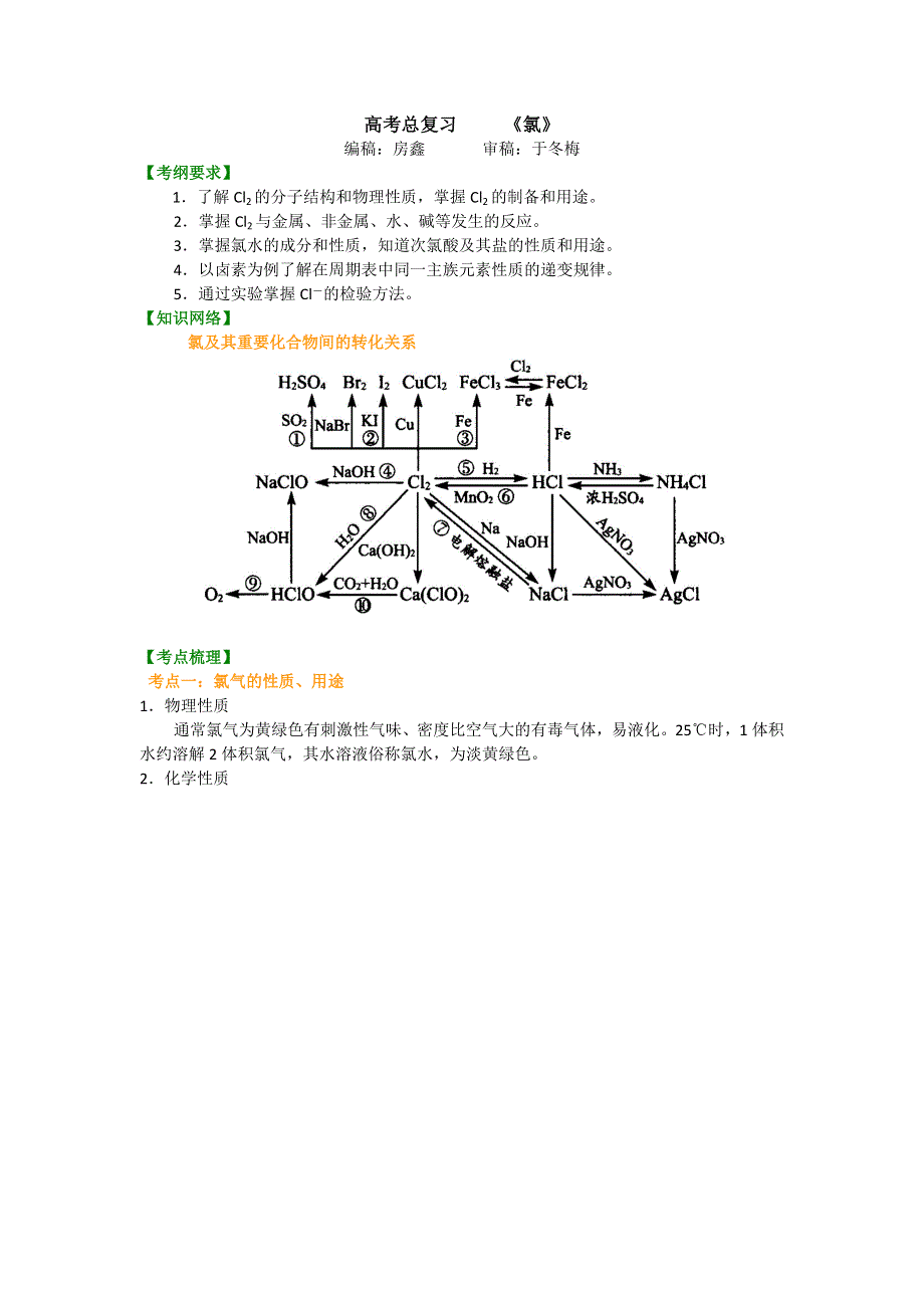 《名校推荐》北京市第四中学高三化学高考总复习知识讲解-氯（基础）.doc_第1页