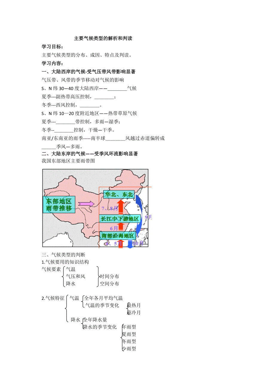 《名校推荐》北京市第四中学高考地理人教版总复习专题学案 主要气候类型的解析和判读 .doc_第1页