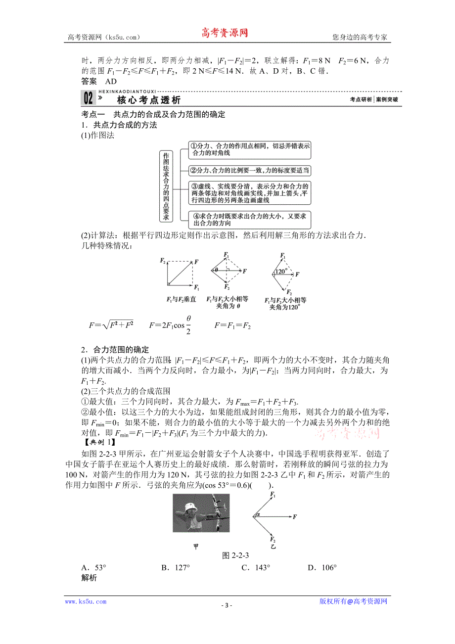 2013届高三物理总复习：第二章相互作用　力与平衡第2讲　力的合成与分解(人教版）.doc_第3页