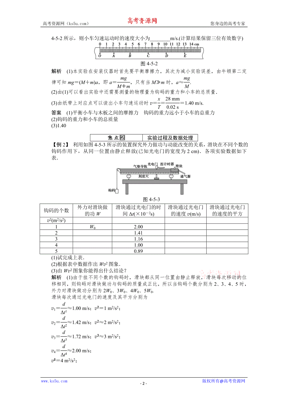 2013届高三物理总复习：第四章功和功率及能的转化与守恒第5讲　实验五　探究恒力做功与动能改变的关系(人教版）.doc_第2页