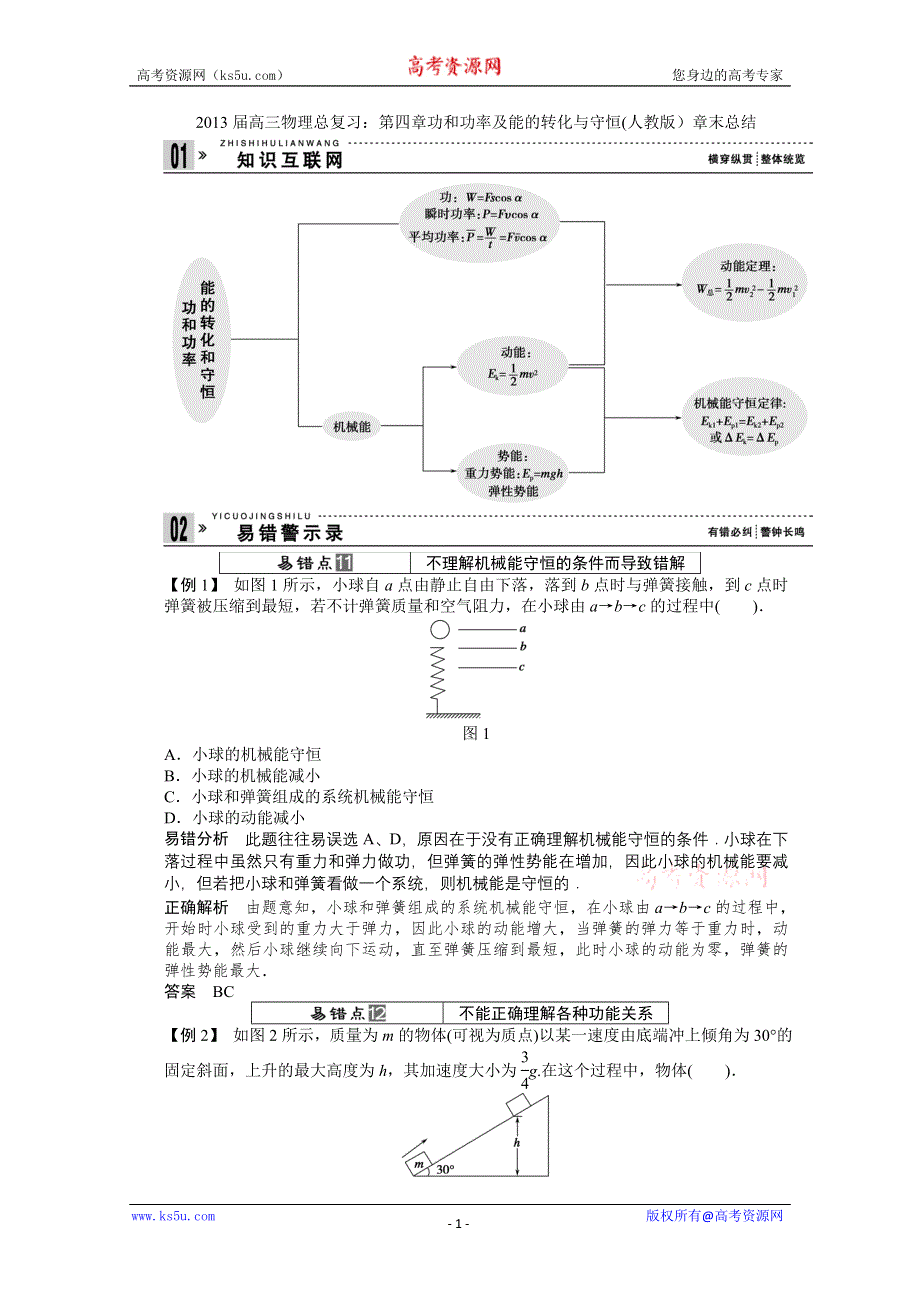 2013届高三物理总复习：第四章功和功率及能的转化与守恒(人教版）.doc_第1页