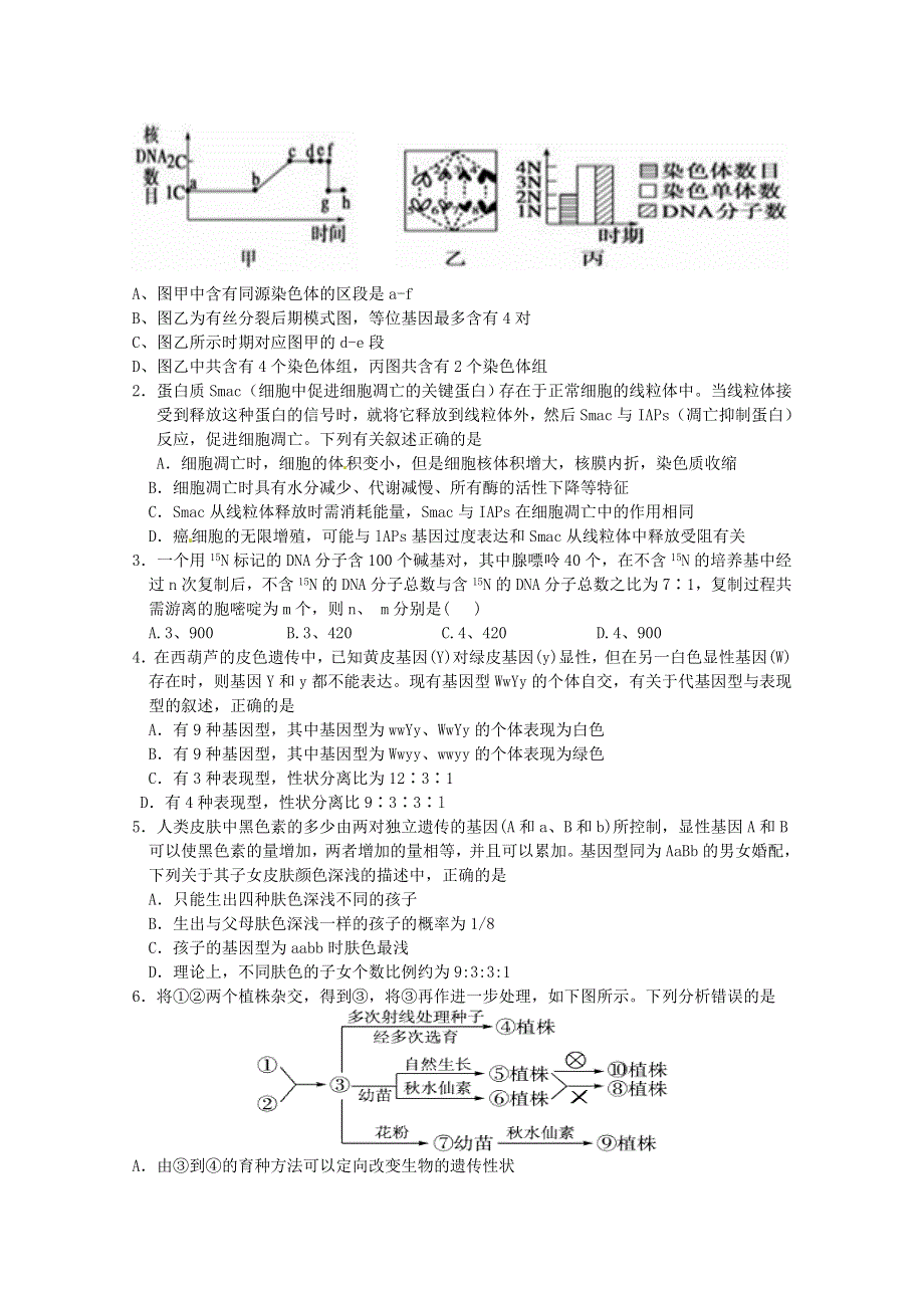 四川省宜宾市第一中学2016届高三上学期第10周周练生物试题 WORD版含答案.doc_第2页