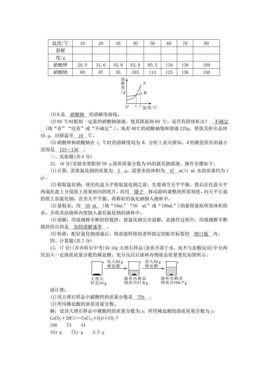 九年级化学下册 周周清（检测内容：第九单元 溶液）（新版）新人教版.doc_第3页