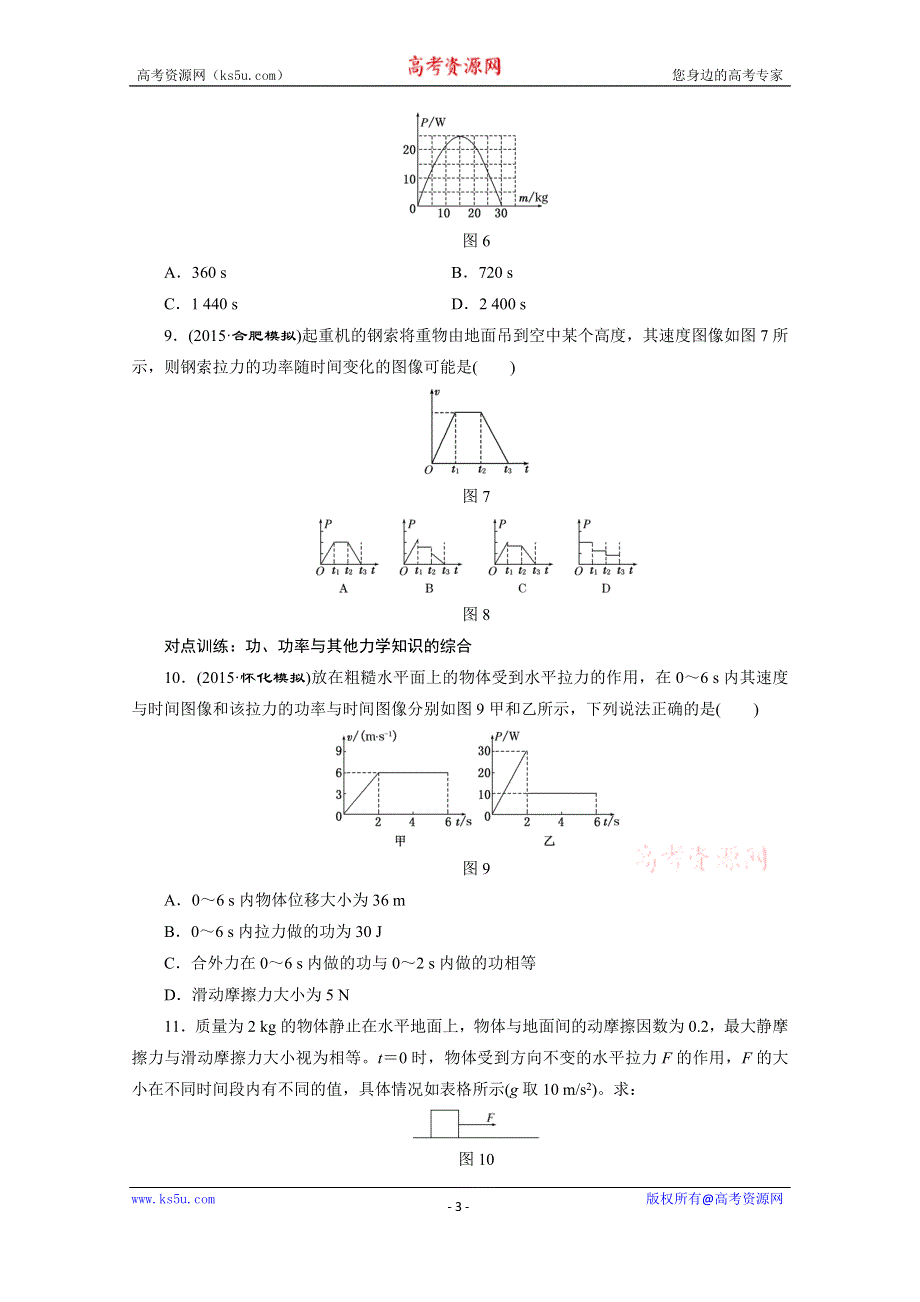 《三维设计》2016年高考物理一轮复习四川专版 第五章 机械能 课时跟踪检测(十六)　功和功率.doc_第3页