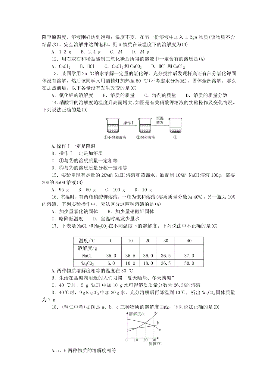 九年级化学下册 第九单元 溶液测试卷（新版）新人教版.doc_第2页