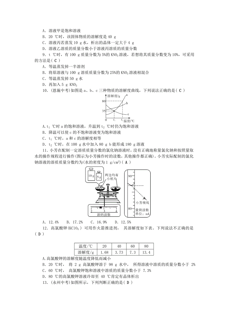 九年级化学下册 第九单元 溶液单元综合检测题 （新版）新人教版.doc_第2页