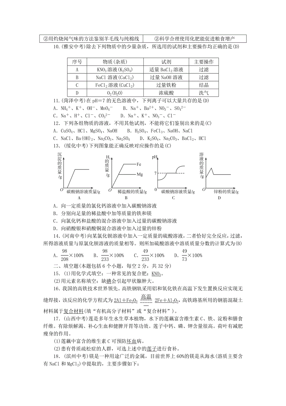 九年级化学下册 第十一、十二单元检测题（新版）新人教版.doc_第2页