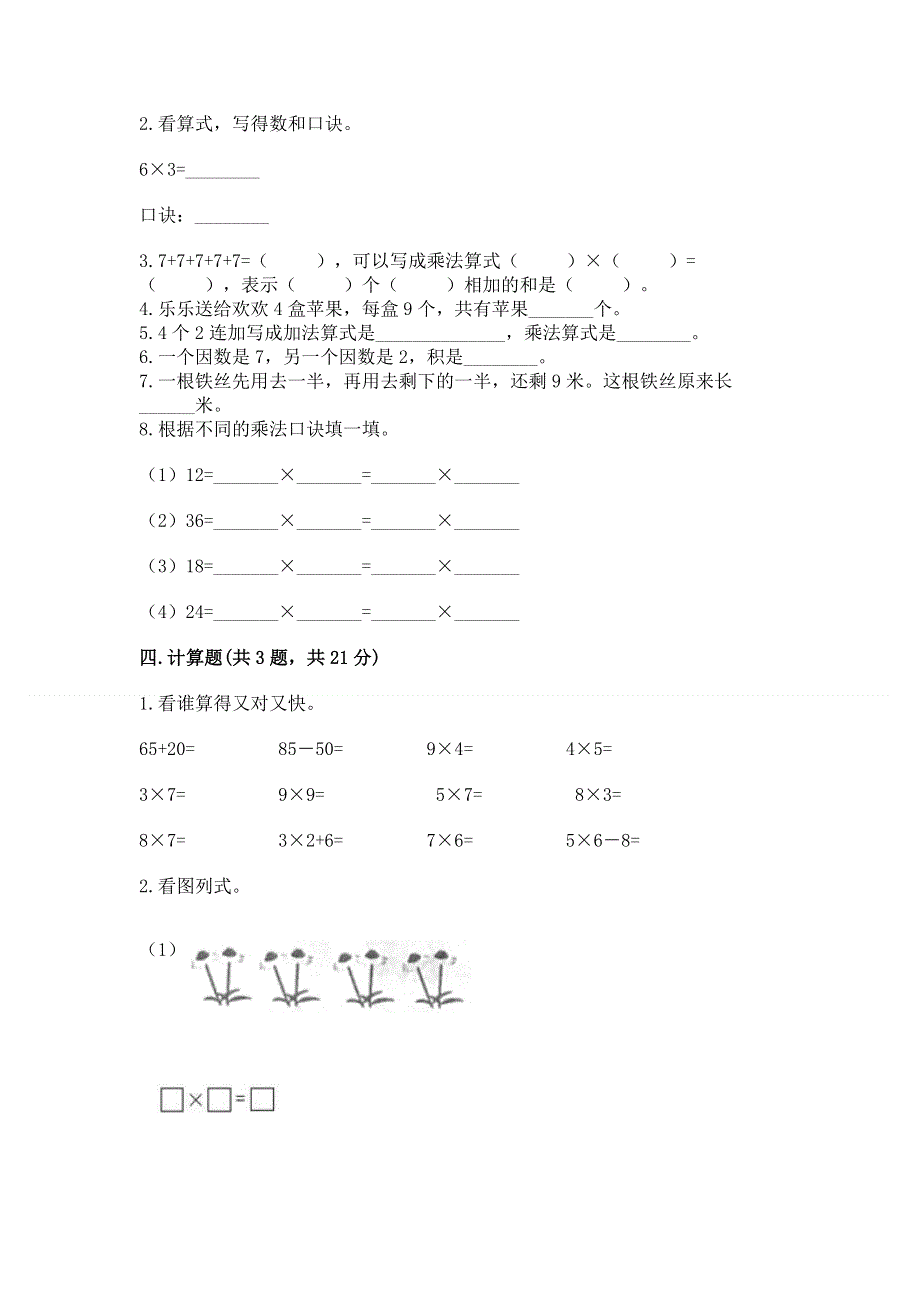 小学数学二年级 表内乘法 练习题含答案（基础题）.docx_第2页