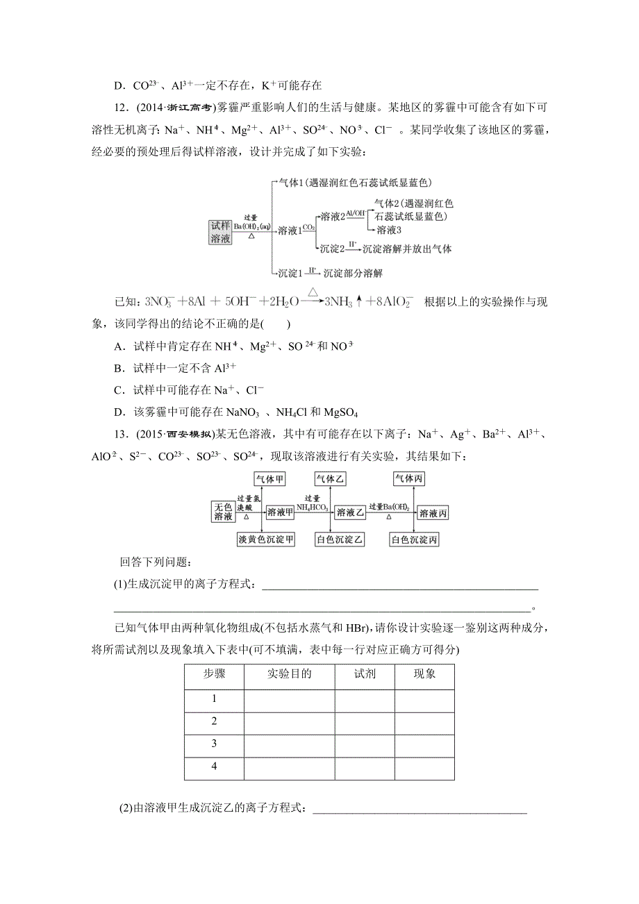 《三维设计》2016高考化学二轮复习 诊断卷（三） 离子反应.doc_第3页