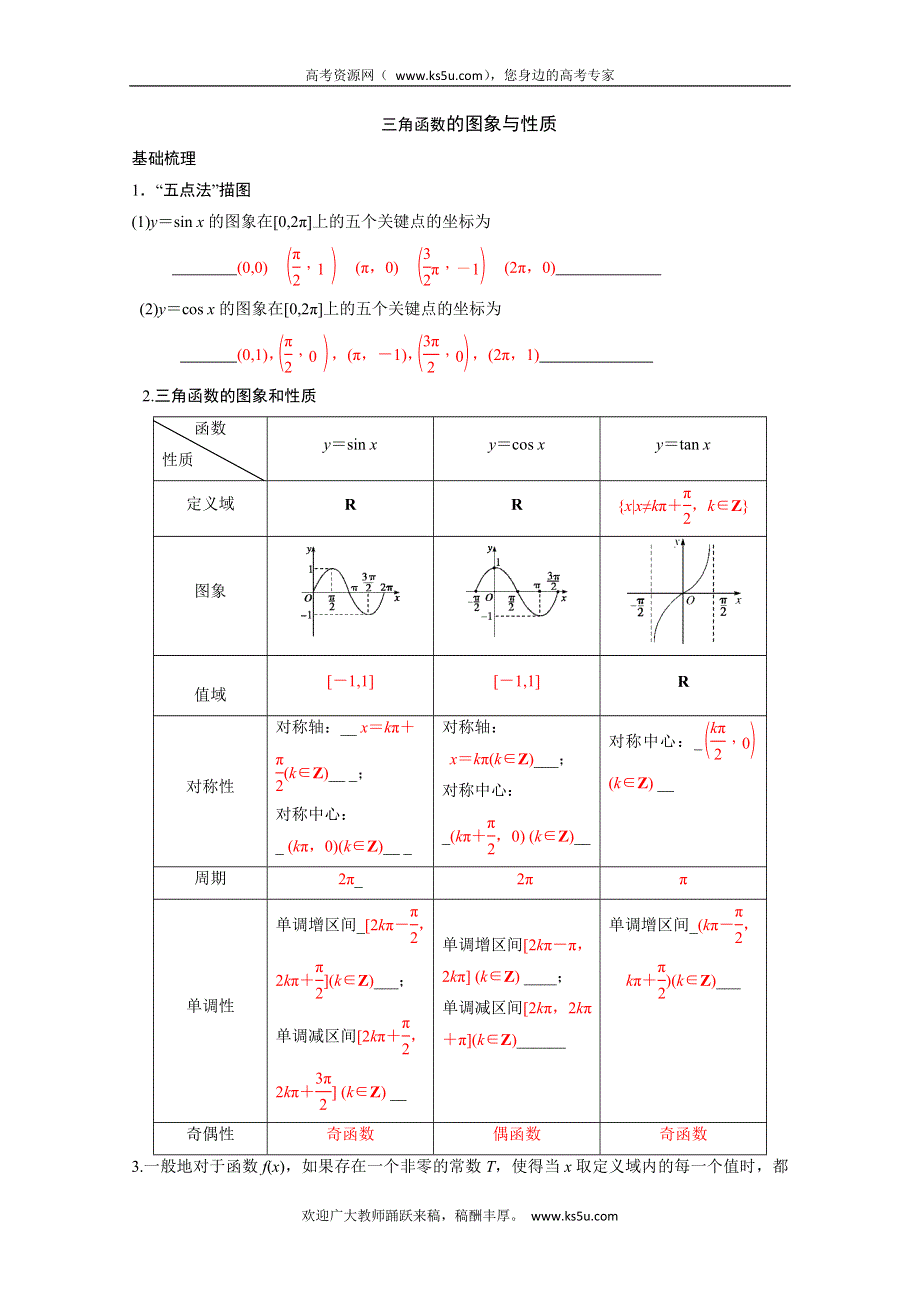 2013届高三数学一轮复习讲义 三角函数的图像与性质（人教A版）.doc_第1页