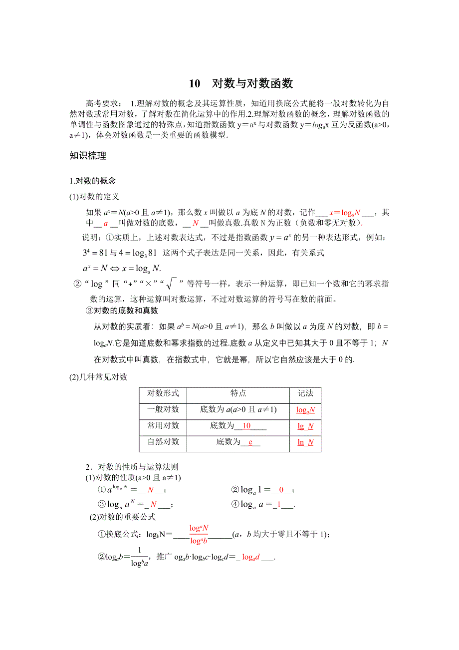 2013届高三数学一轮复习讲义 对数与对数函数（人教A版）.doc_第1页