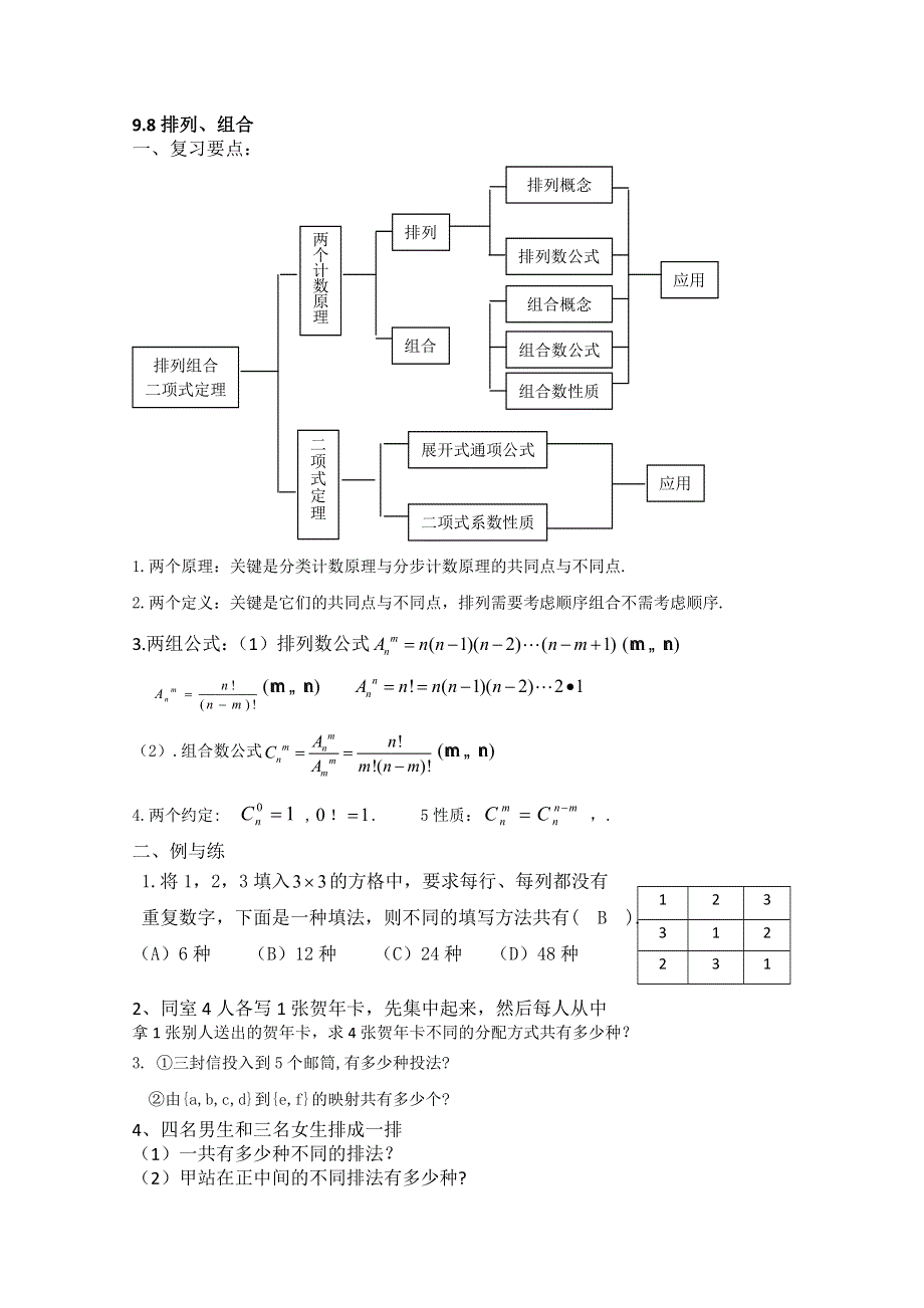 2013届高三数学二轮复习学案：排列组合二项式定理.doc_第1页