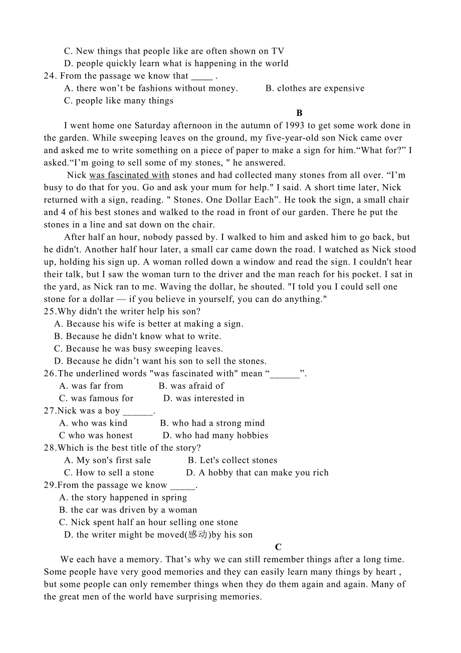 云南省腾冲县第六中学2015-2016学年高一上学期期末考试英语试题 WORD版含答案.doc_第3页