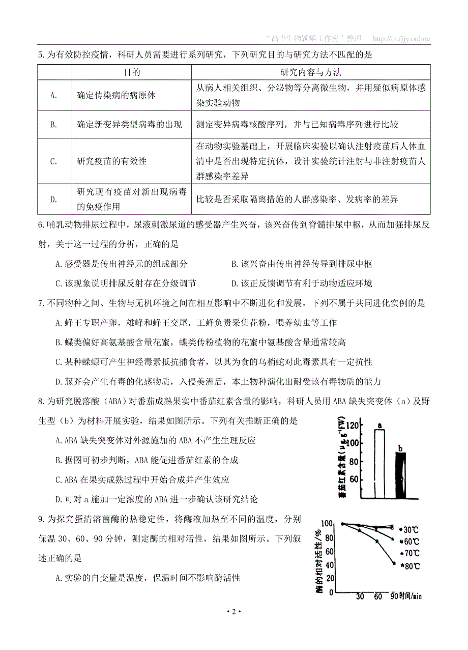 《名校》福州市2022年3月高中毕业班质量检测试卷及答案（生物学） WORD版含答案.doc_第2页