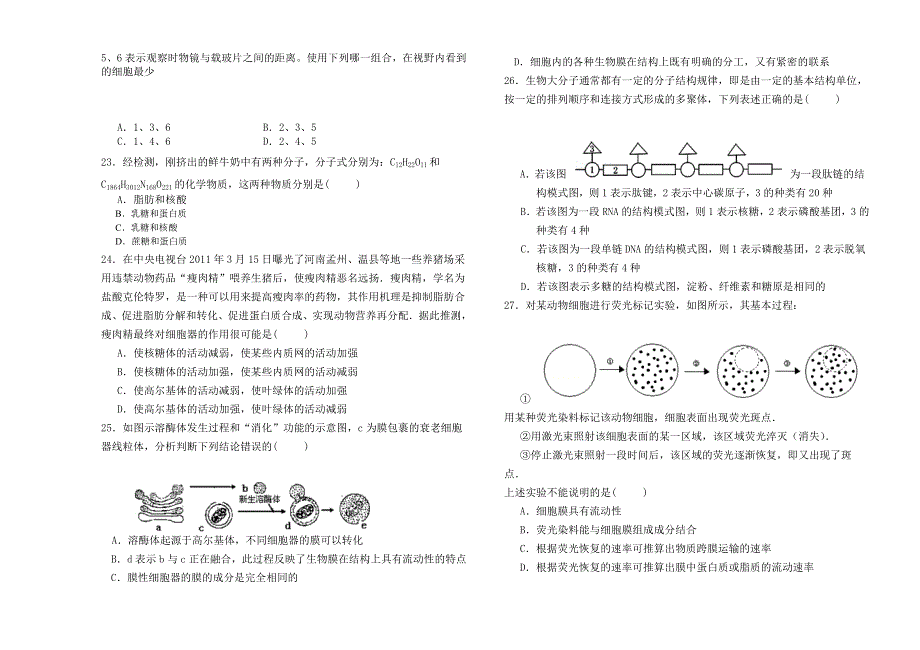 云南省腾冲市第八中学2015-2016学年高一上学期期中考试生物试题 WORD版含答案.doc_第3页