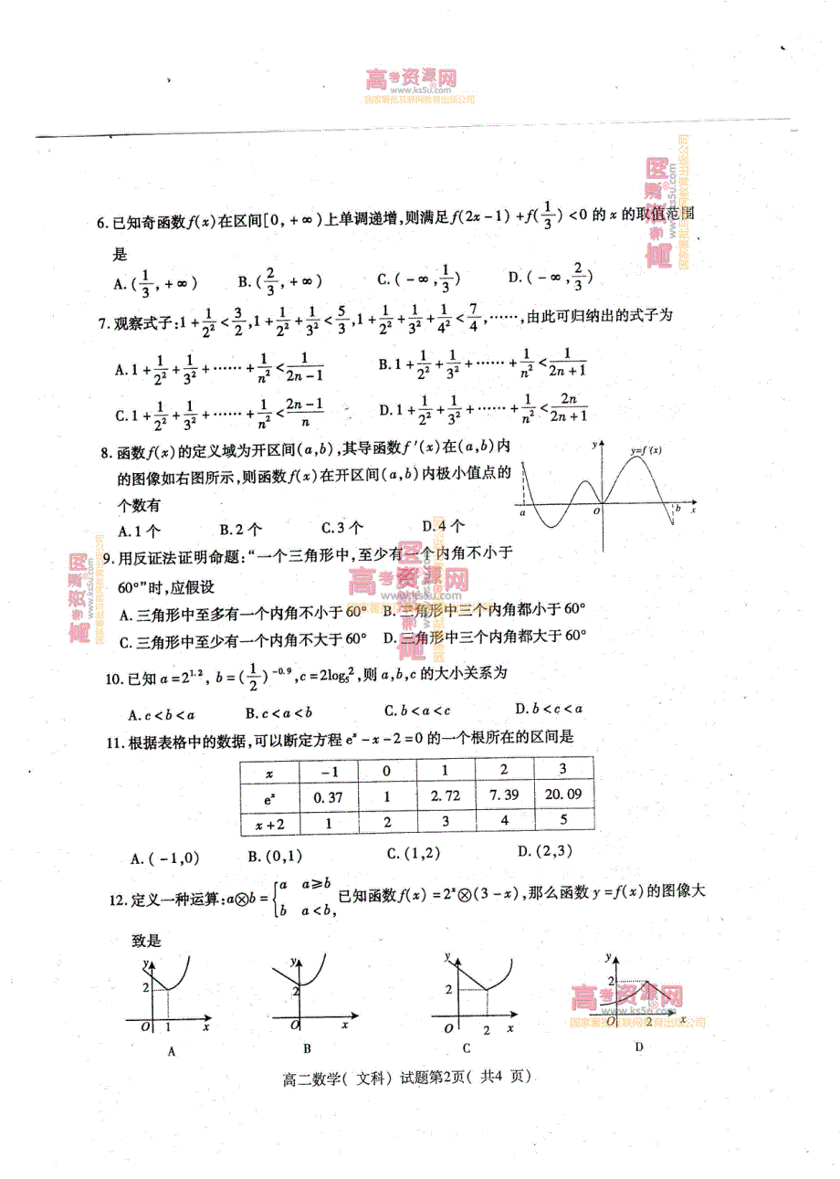 《首发》山东省曲阜师范大学附中2011-2012学年高二下学期期末考试 文科数学试题 PDF版.pdf_第2页