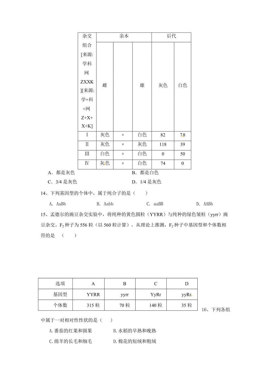 《名校》福建省诏安县桥东中学2014-2015学年高一下学期期中考试生物试题 WORD版含答案.doc_第3页