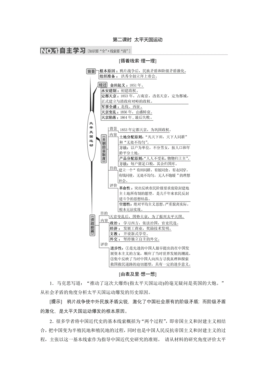 《三维设计》2016届高考历史（人教版）一轮复习第三单元 第二课时　太平天国运动导学案.doc_第1页